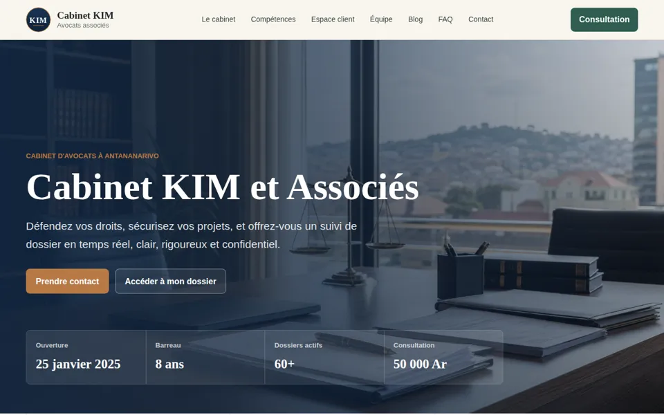 Page d’accueil de Cabinet KIM