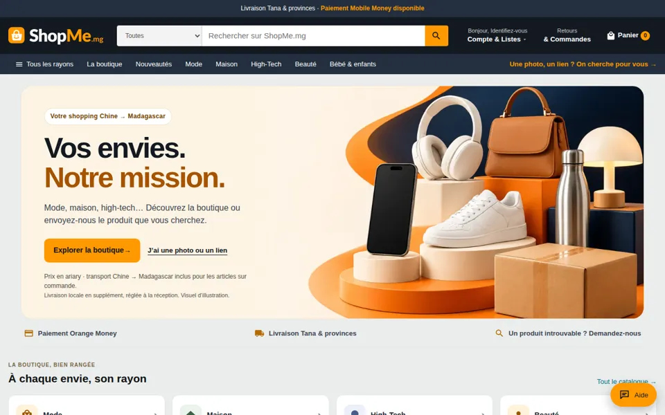 Page d’accueil de ShopMe.mg