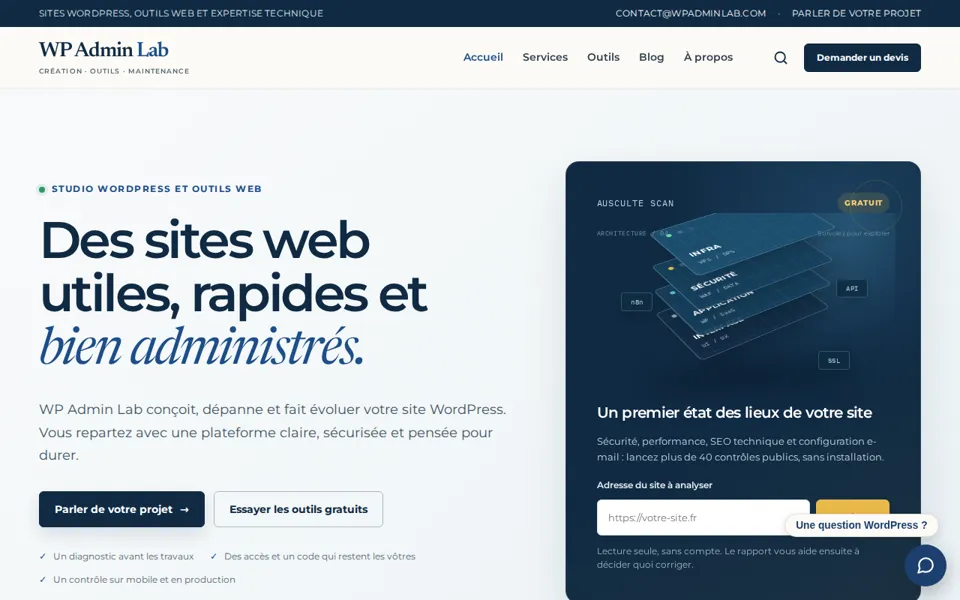 Page d’accueil de WP Admin Lab